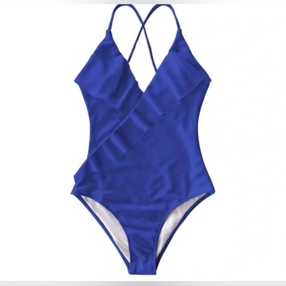 Blue Double Ruffled Criss-Cross Back Straps SIZE XXL 2X Plus Size - Picture 3 of 7